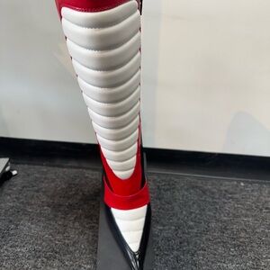 Jeffrey Campbell Red and White Striped Heeled Boots